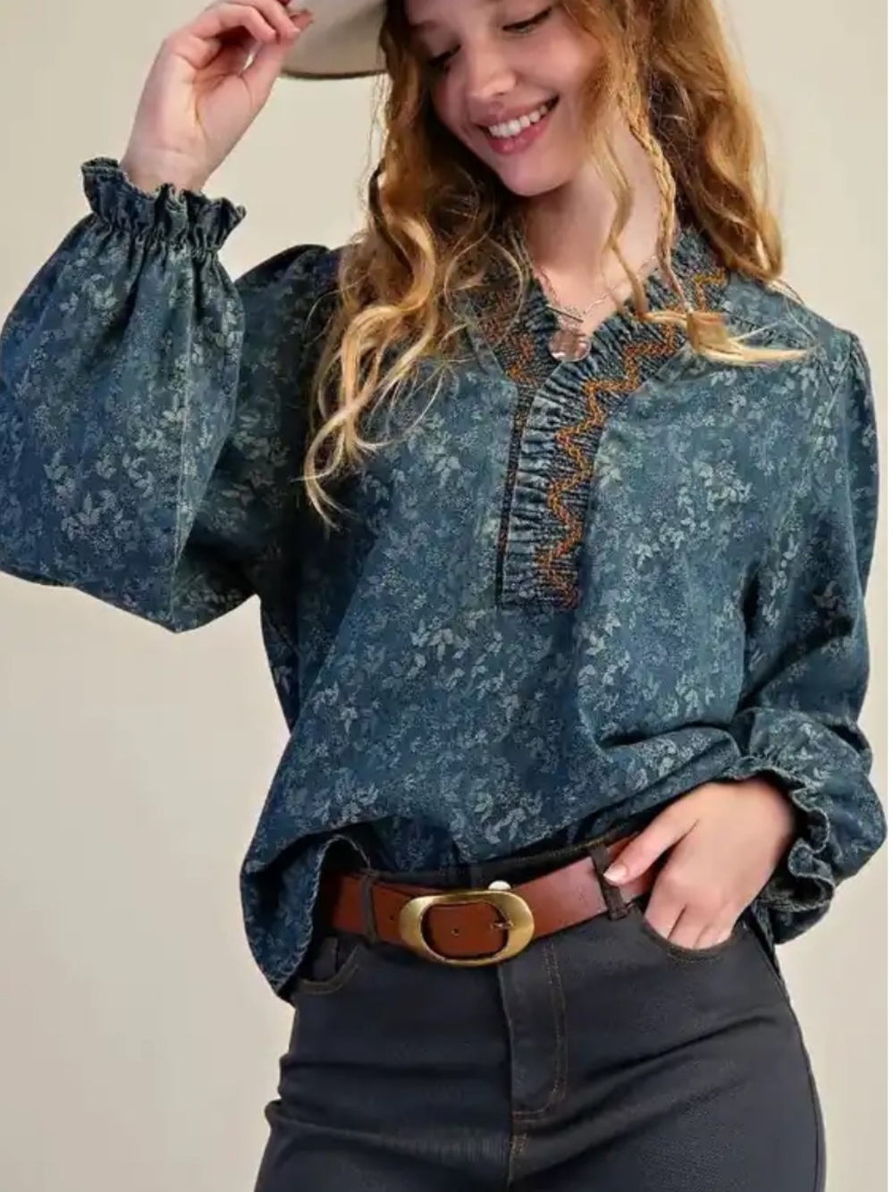 EASEL The Indigo Meadow Blouse